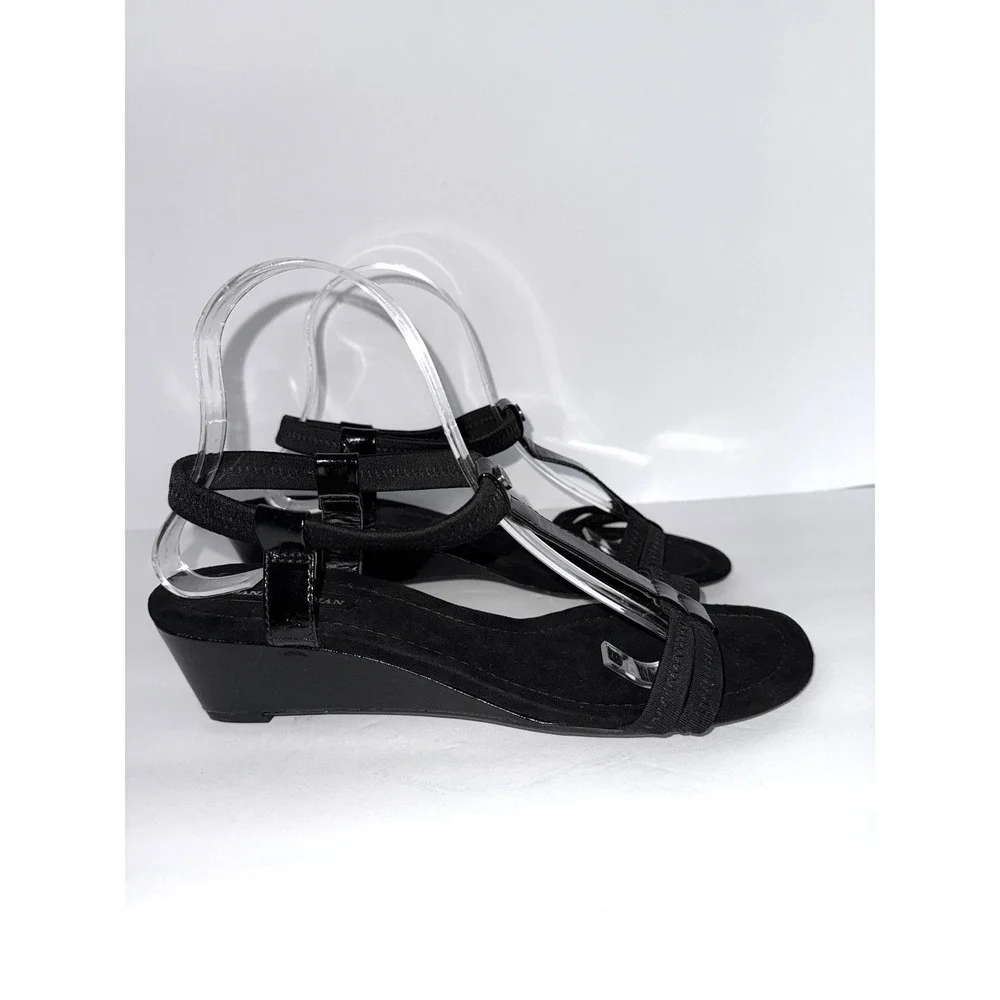 Dana Buchman 9 T-bar Blk Heel Wedge Sandals Summer Whimsigoth Office Career Y2K - Picture 7 of 12